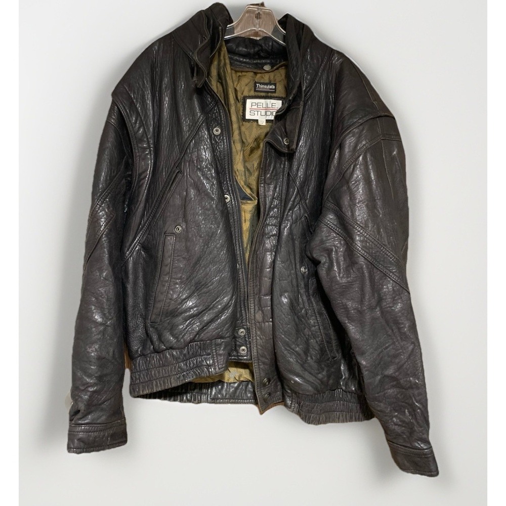 Men's Vintage Authentic Leather Biker Jacket 1X PELLE STUDIO Thinsulate Thermal
